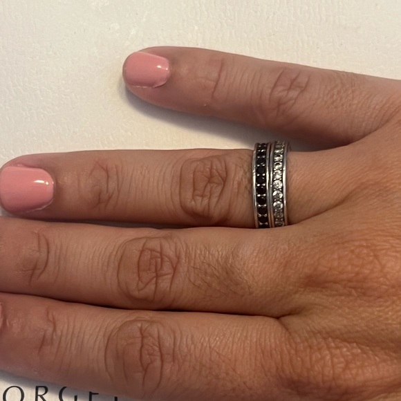 PANDORA “Leaf Sparkle” Black & Clear Rhinestones Set Two Ring S925 - Picture 13 of 16